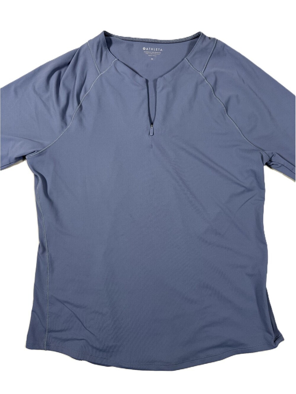Athleta Women's 1/4 Zip Short Sleeve T-Shirt Medium Blue